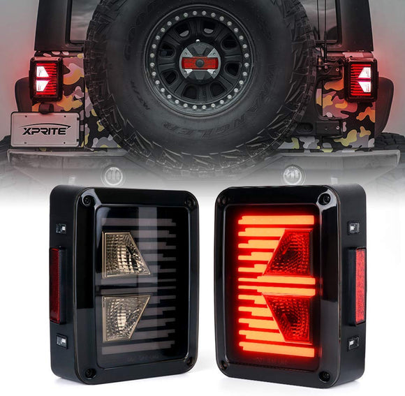 Firebug LED Tail Lights w/Turn Signal & Reverse Light Smoke Lens Taillights Assembly for 2007-2018  JK JKU - Linear Series