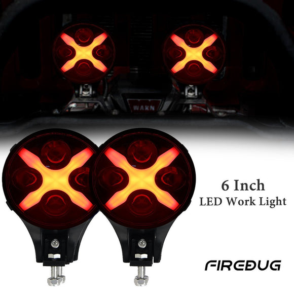 Firebug 6 Inch Front Bumper LED Lights with Red 'X' DRL & Turn Signal for  Wrangler,  2Pcs