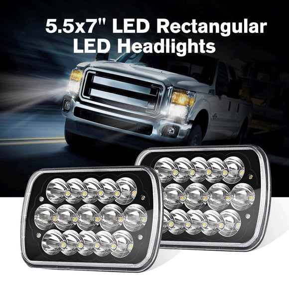 2pcs 7X6 Inch LED Square Headlight Headlamp Projector High Low Beam 45W 4000LM 6000K Pure White Waterproof for JK Wrangler YJ Cherokee XJ Truck
