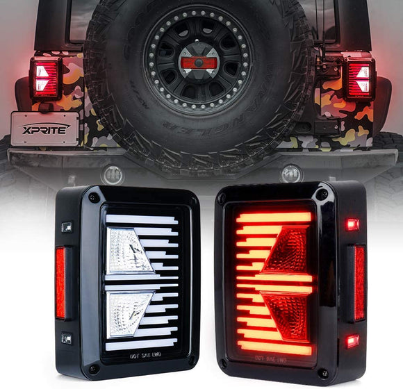 Firebug LED Tail Lights w/Turn Signal & Reverse Light Clear Lens Taillights Assembly for 2007-2018 Wrangler JK JKU - Linear Series