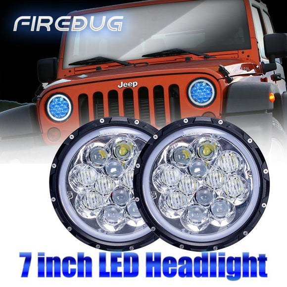 Firebug 7 inch LED Headlights with 5D Blue DRL Angel Eyes for 97-17  Wrangler, 2Pcs
