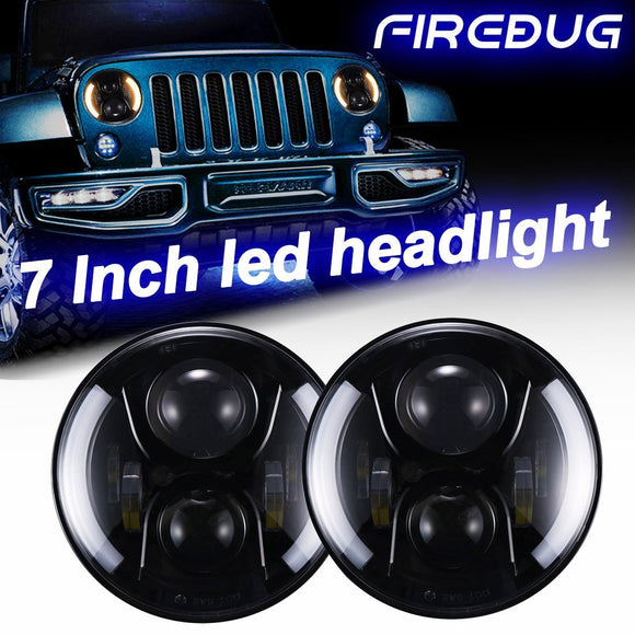 Firebug 7 Inch Round Headlight Pair with Side Halo Angel Eye for  07-16   Wrangler, CJ, TJ