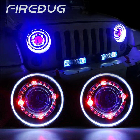 Firebug 7 Inch  LED Headlights with Halos & Red Demon Eye for Wrangler 97-16, 2Pcs