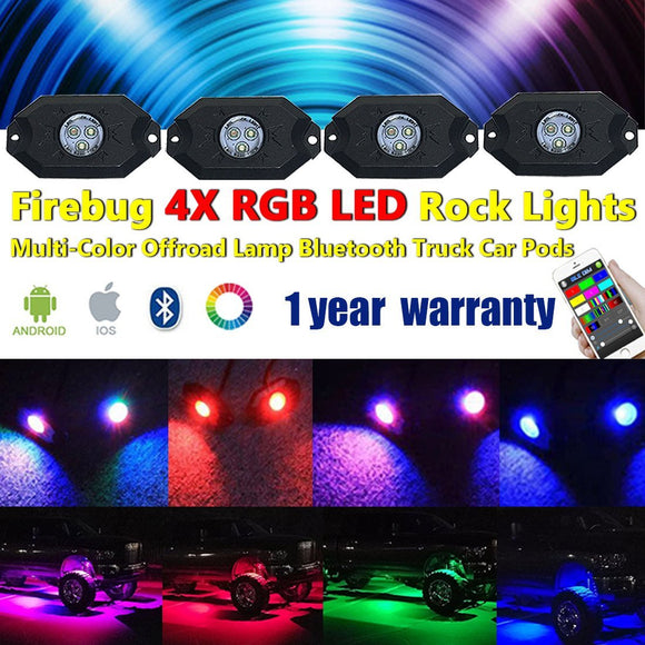 Firebug 4x Pod RGB LED Rock Lights with Bluetooth Controler for Trucks,  OffRoad,  Boat