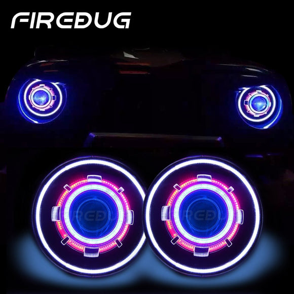 Firebug 7 Inch LED Headlights with Halos & Blue Demon Eye for Wrangler, 2 Pcs