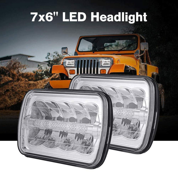 Firebug 2pcs 7X6 Inch LED Square Headlight Projector with DRL High Low Beam for jk Cherokee YJ Truck
