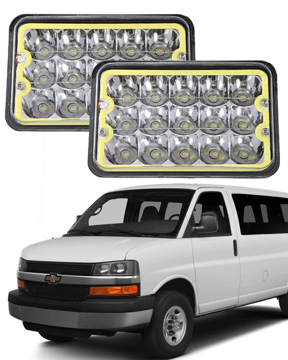 Firebug  2pcs 4X6 Inch H4 LED Square Headlight Projector High Low Sealed Beam Headlamp for Chevy Express Cargo Van 1500 2500 3500