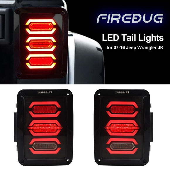 Firebug  Wrangler Rear LED Lights, Wrangler LED Tail Lights, Jeep Tail Light,  JK Tail Lights,  Led Tail Light,  Rear Lights, With Brake Light & Reverse Light, JK JKU 2007 - 2017