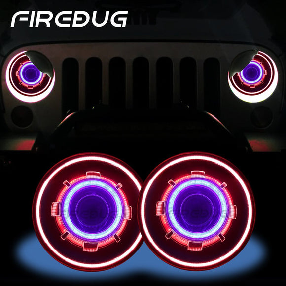 Firebug 7 Inch HID Projector LED Headlights with Halos & Blue Demon Eye for  Wrangler, 2Pcs