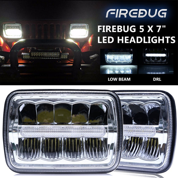 Firebug 5x7 Inch LED Rectangular Headlights Pair for Wrangler