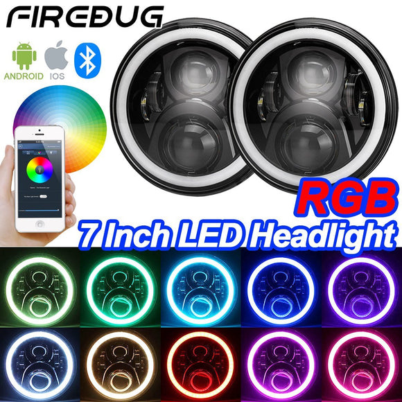 Firebug 7 Inch LED Headlights with RGB Angel Eye for  Wrangler 1997-2016, JK TJ CJ