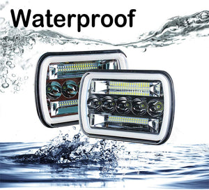Firebug Super Bright 2pcs 7x6 5x7 Led Headlights 6052 6054 H5054 H6054 Hi/Low Sealed Beam White/Amber Halo Fit For Jeep TJ JK Cherokee XJ YJ Pickup Dodge Ram Ford Chevy Chevrolet Express Nissan