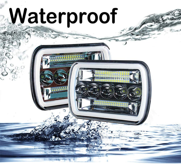 Firebug Super Bright 2pcs 7x6 5x7 Led Headlights 6052 6054 H5054 H6054 Hi/Low Sealed Beam White/Amber Halo Fit For Jeep TJ JK Cherokee XJ YJ Pickup Dodge Ram Ford Chevy Chevrolet Express Nissan