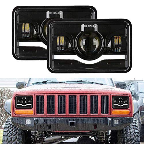 Firebug 2pcs 4X6'' LED Square Headlight Bulbs Projector High Low Beam Headlamp with Angel Eye for Wrangler Cherokee