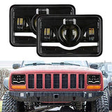 Firebug 2pcs 4X6'' LED Square Headlight Bulbs Projector High Low Beam Headlamp with Angel Eye for Wrangler Cherokee