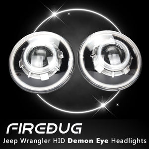 Firebug 7 Inch LED Headlight with Halos & RGB Demon Eye for  Wrangler,JK, TJ, LJ, CJ, 2Pcs