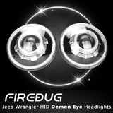 Firebug 7 Inch LED Headlight with Halos & RGB Demon Eye for  Wrangler,JK, TJ, LJ, CJ, 2Pcs