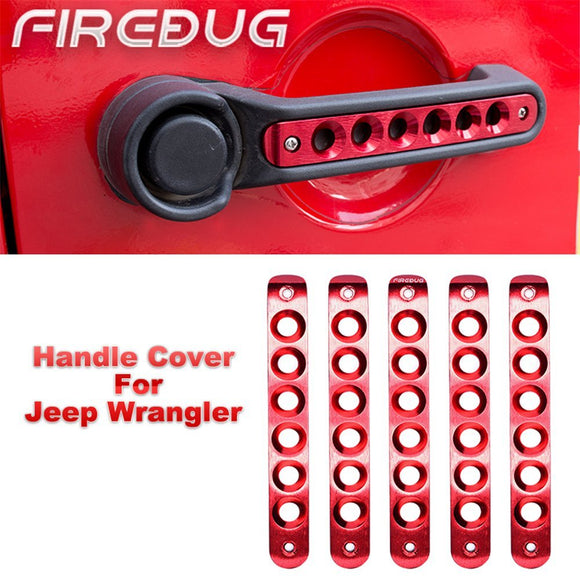 Firebug Door Handle Inserts，JK Door Handle Inserts,  Handle Inserts Cover, 5 Pcs Aluminum Front & Rear Door Handle Decoration Trim, Door Grab Handle Knobs Cover, 2007 -2016  Wrangler JK JKU Unlimited Rubicon Sahara Accessories, Red