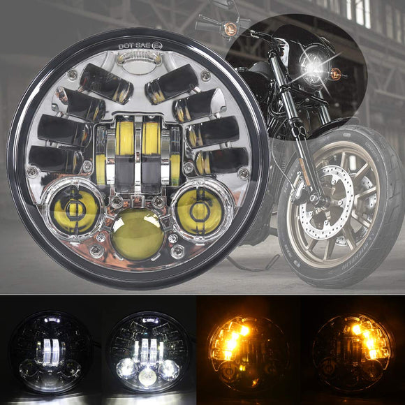 Letric Lighting Co. Black 5.75 in. Deluxe Headlight w/Integrated Switchback  Turn Signals - LLC-DHL-5TS Harley Motorcycle - Dennis Kirk