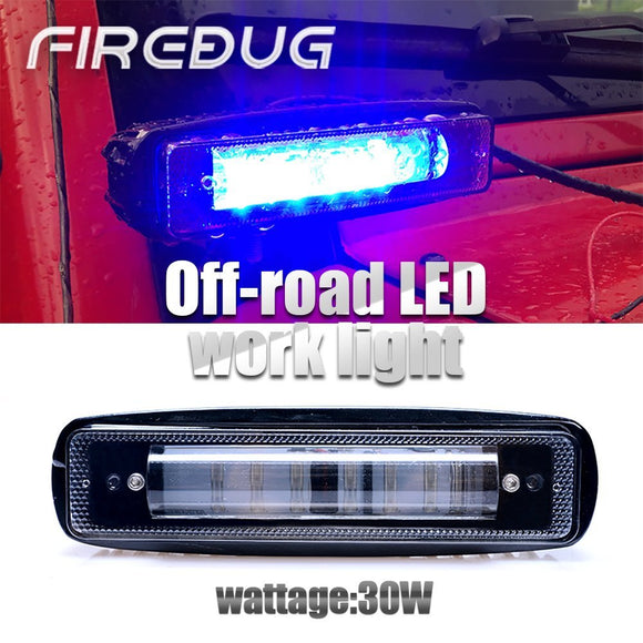 Firebug 7 Inch 30W LED Light Bar with Mounting Bracket for 97-16  Wrangler TJ & Unlimited, Blue