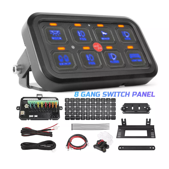 Firebug UNIVERSAL 8-GANG SWITCH PANEL  BA60 Automatic Dimmable LED Touch Control Panel Box Electronic Relay System Car Touch Switch Box Universal for Truck ATV UTV Boat Marine SUV Caravan -Blue/Green